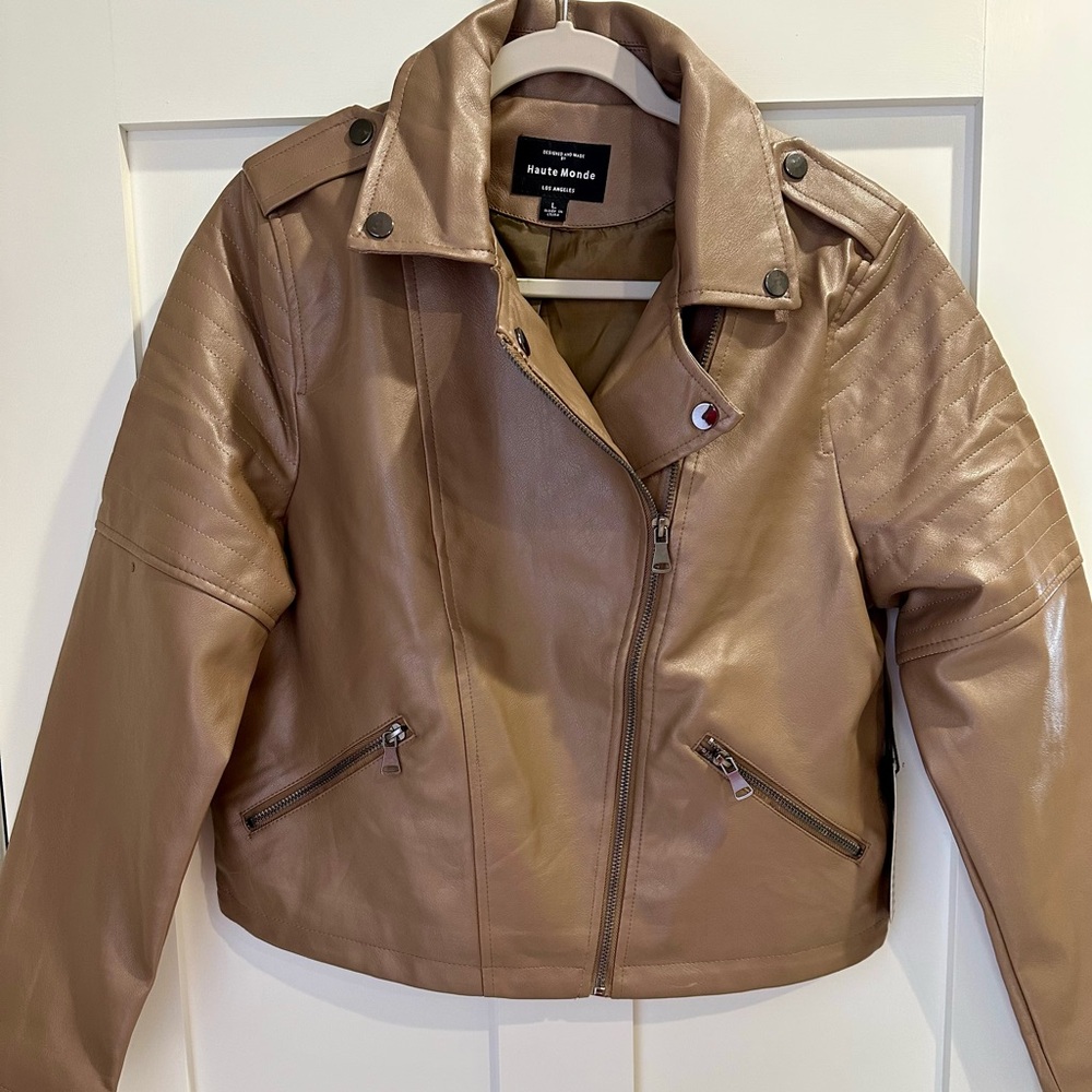 HAUTE MONDE CARAMEL VEGAN LEATHER JACKET